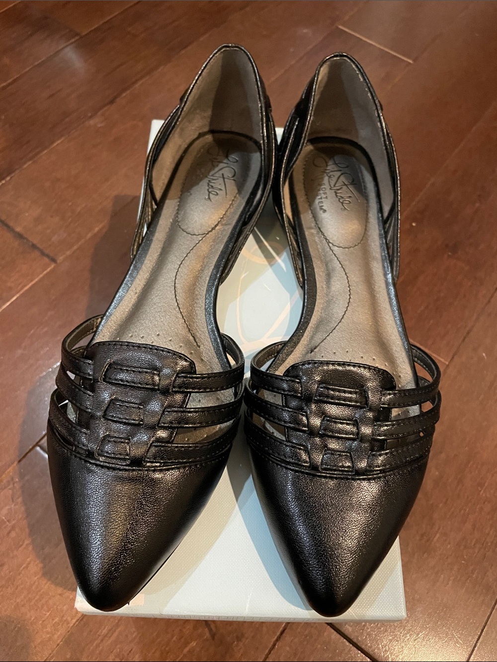 LifeStride Black Pointed Toe D'Orsay Flats with Strappy Detail